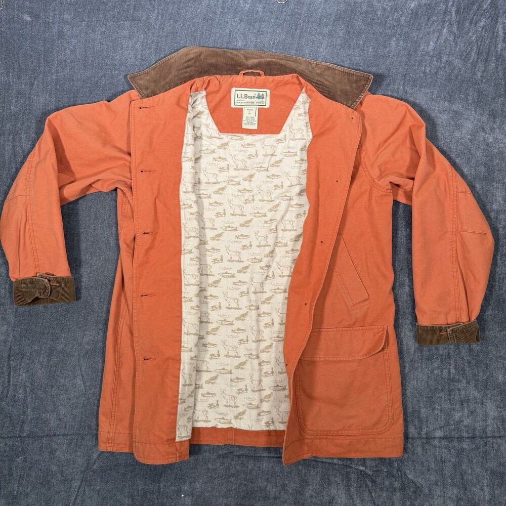 LL Bean Vintage Barn Chore Coat Canvas Field Jacket Womens Large Orange - Picture 1 of 12